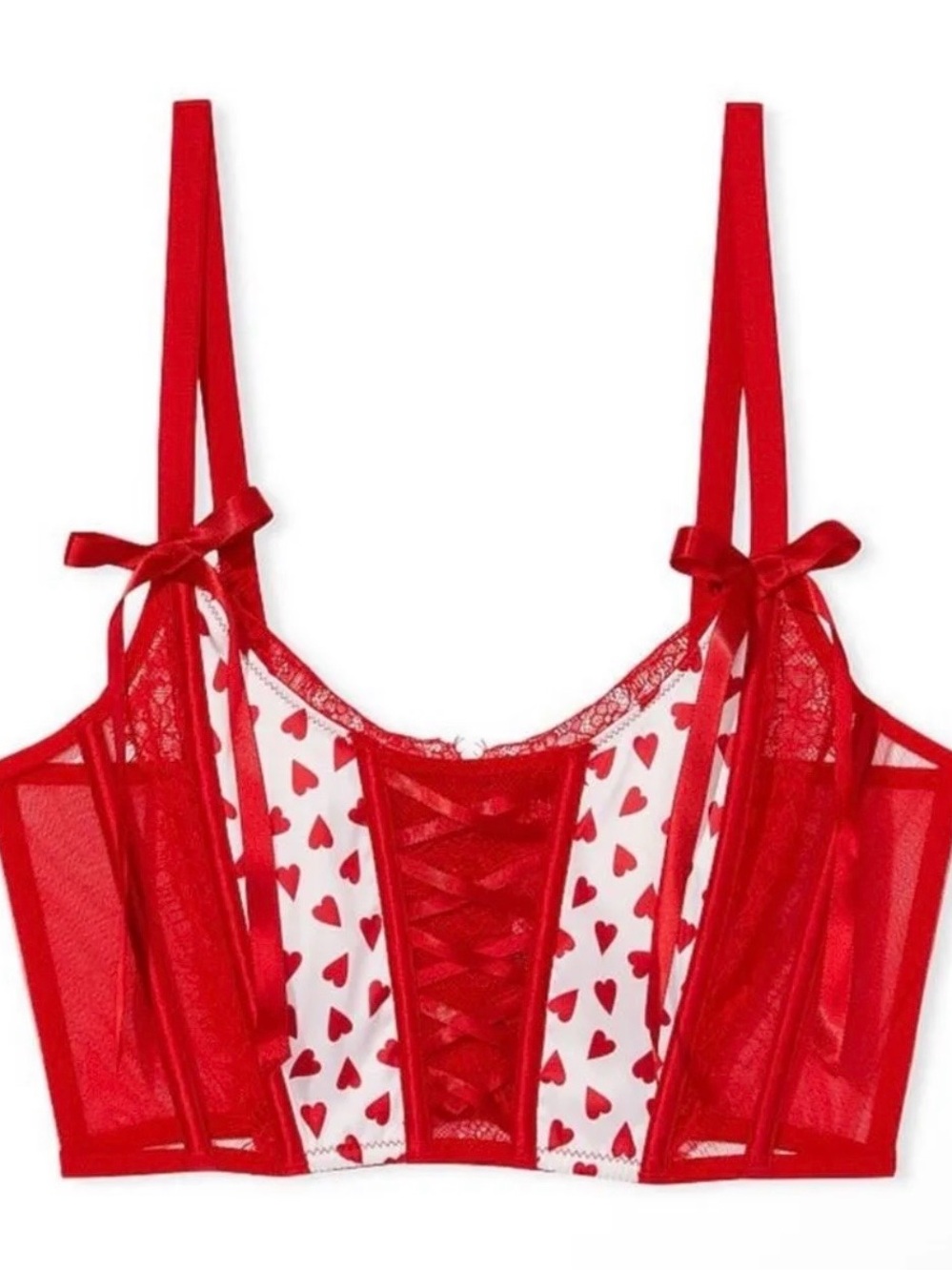 VS Red Heart Lace-Up Bustier Crop Top